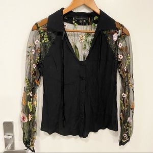 Black Floral Embroidery Top